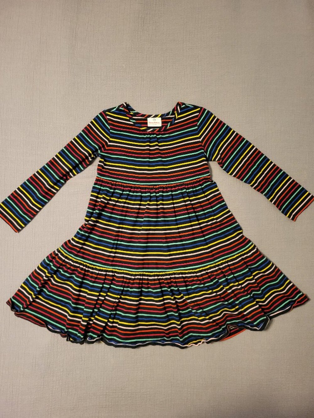 Hanna Andersson black dress with colorful stripes. Size 120
